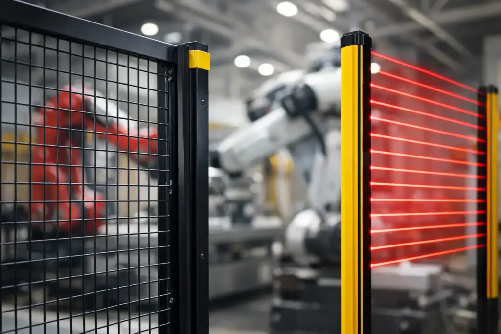 Hekwerk of lichtgordijn bij machinebeveiliging